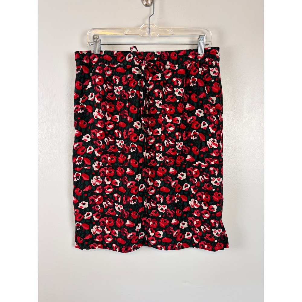 Lauren Ralph Lauren Floral Skirt 8 Red Black Preppy Stretch Pencil Career Office